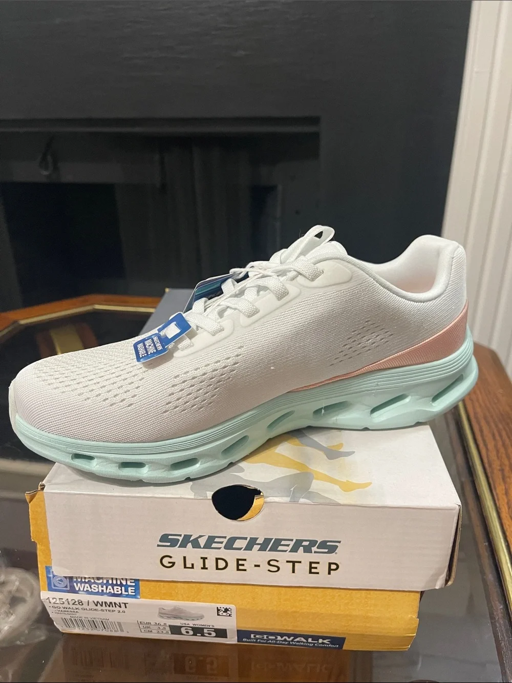 Skechers Women's White Athletic Sneakers with Mint Sole and Peach Accent